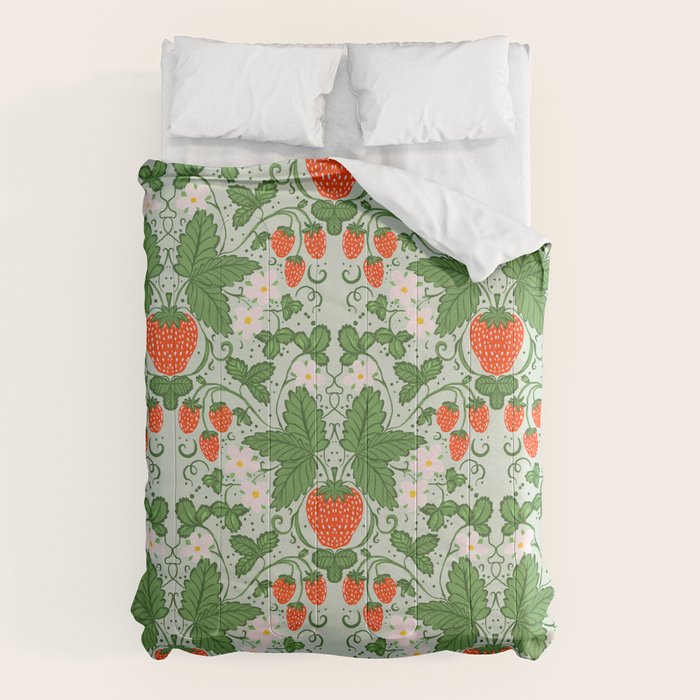 Whimsical Strawberry Vine and Floral Garden Pattern Comforter Gallery Image 1