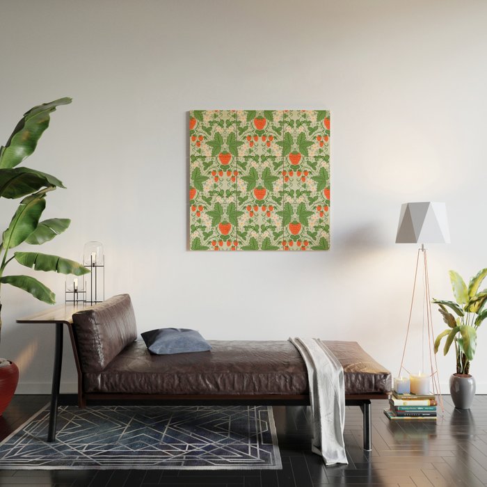 Whimsical Strawberry Vine and Floral Garden Pattern Wood Wall Art Gallery Image 2