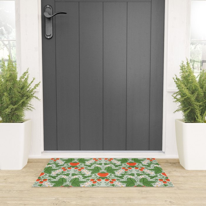 Whimsical Strawberry Vine and Floral Garden Pattern Welcome Mat Gallery Image 3