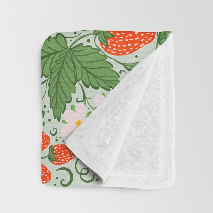 Whimsical Strawberry Vine and Floral Garden Pattern Throw Blanket Gallery Image 3