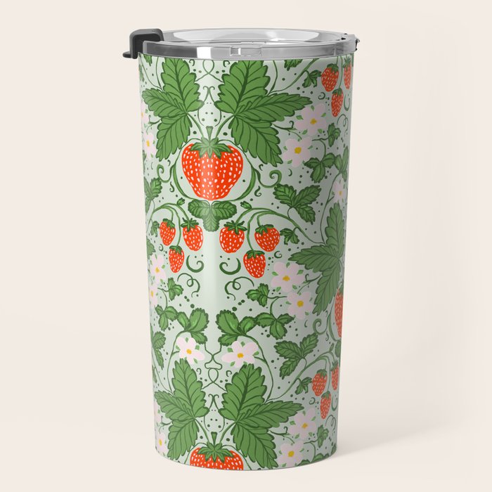 Whimsical Strawberry Vine and Floral Garden Pattern Travel Mug Gallery Image 3
