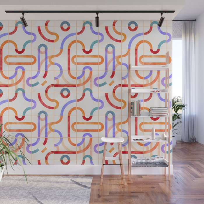 Colorful Curved Path Tiles G Wall Mural Gallery Image 1