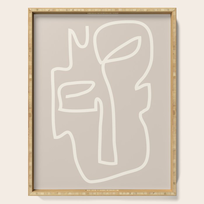 Abstract line art / Face/beige Serving Tray Gallery Image 1