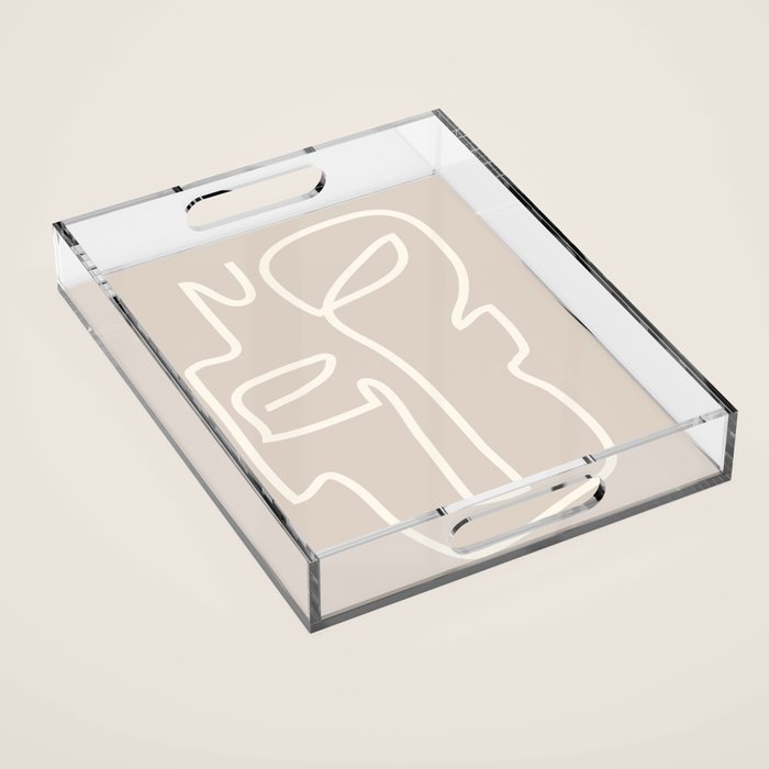 Abstract line art / Face/beige Acrylic Tray Gallery Image 1