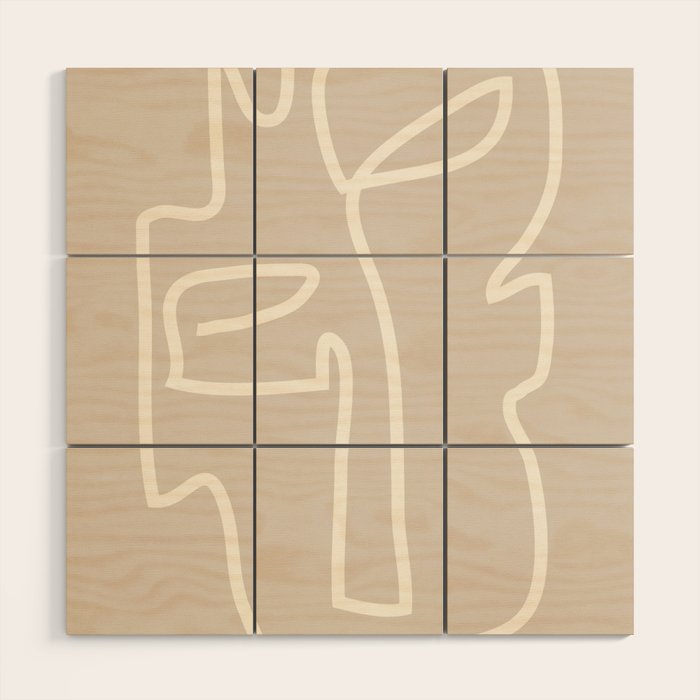 Abstract line art / Face/beige Wood Wall Art Gallery Image 1