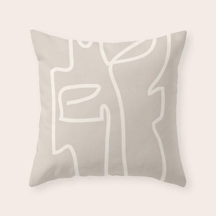 Abstract line art / Face/beige Throw Pillow Gallery Image 1