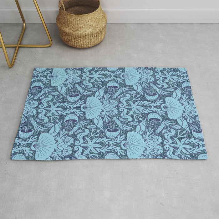 Neptune's joy dublex blue damask reworked Rug Gallery Image 1