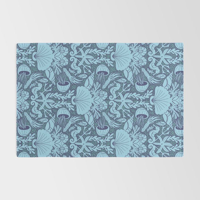 Neptune's joy dublex blue damask reworked Rug Gallery Image 2