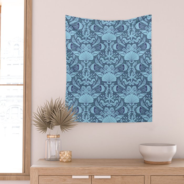 Neptune's joy dublex blue damask reworked Wall Tapestry Gallery Image 2