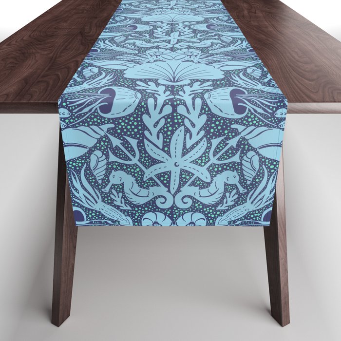 Neptune's joy dublex blue damask reworked Table Runner Gallery Image 1
