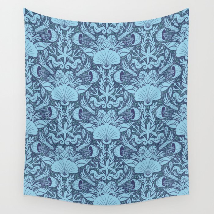 Neptune's joy dublex blue damask reworked Wall Tapestry Gallery Image 4