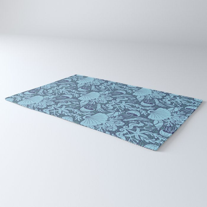 Neptune's joy dublex blue damask reworked Rug Gallery Image 3