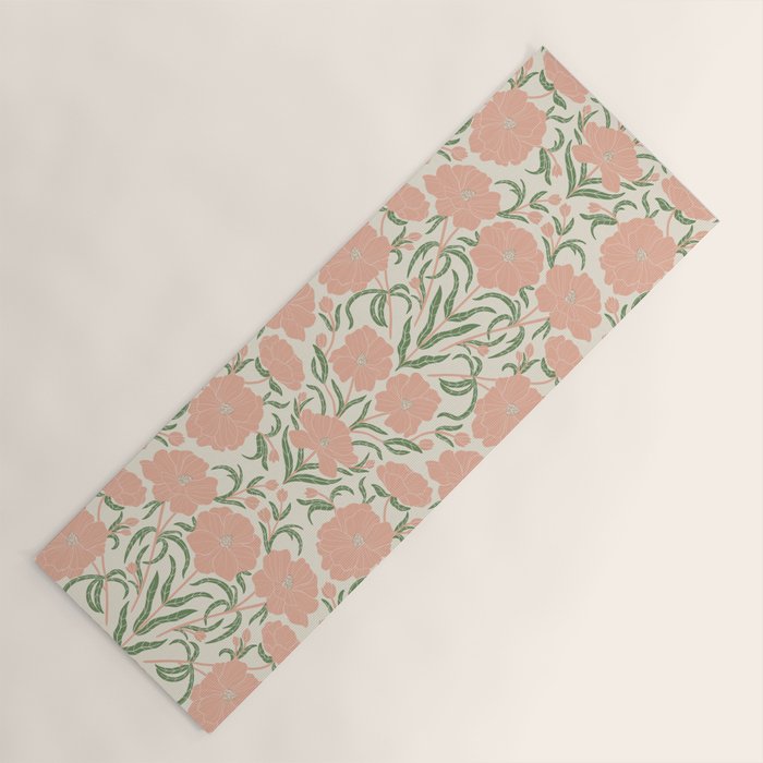 Pastel Peach Peonies - Retro botanical Yoga Mat Gallery Image 1