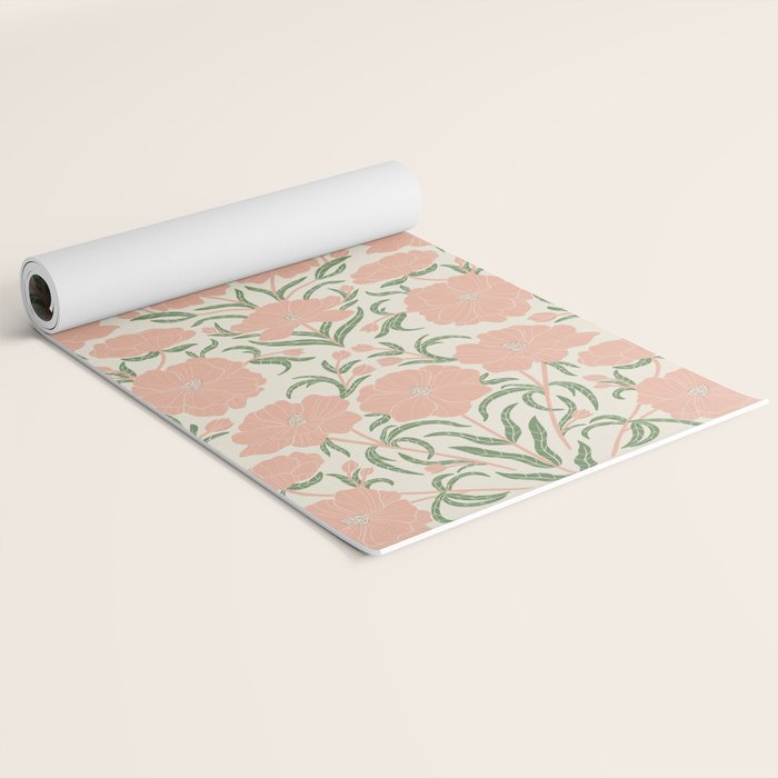 Pastel Peach Peonies - Retro botanical Yoga Mat Gallery Image 2