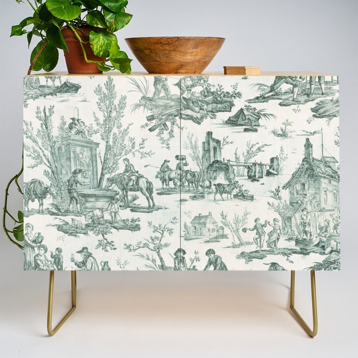 Vintage Green French Toile Landscape Credenza Gallery Image 1