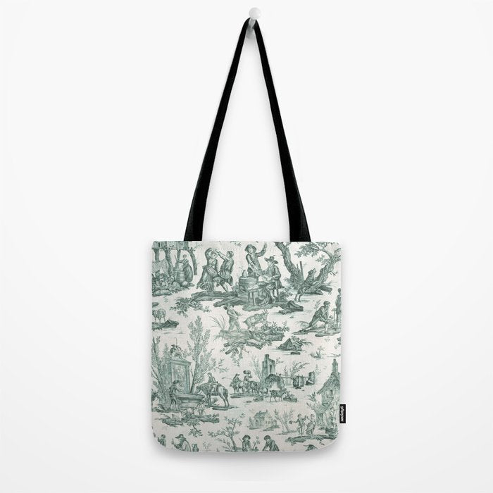 Vintage Green French Toile Landscape Tote Bag Gallery Image 2