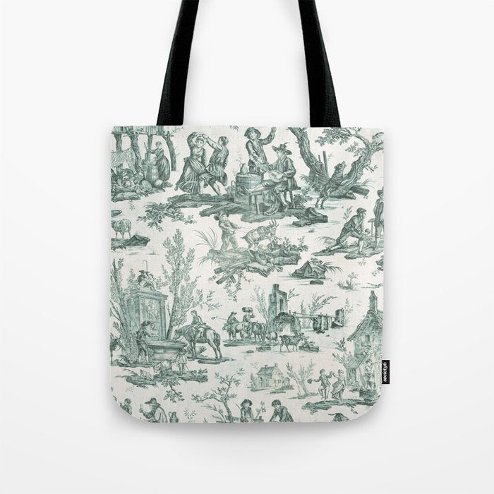 Vintage Green French Toile Landscape Tote Bag Gallery Image 1