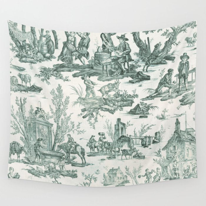 Vintage Green French Toile Landscape Wall Tapestry Gallery Image 4
