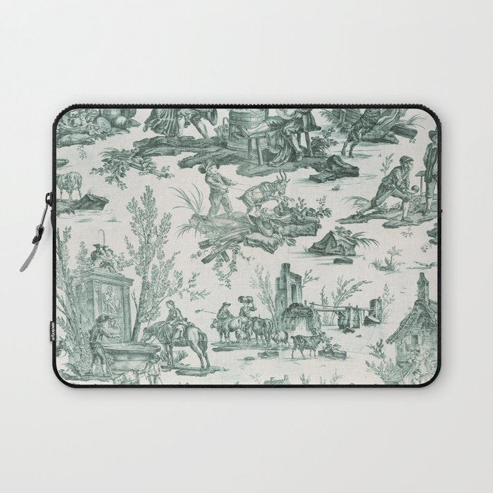 Vintage Green French Toile Landscape Laptop Sleeve Gallery Image 1