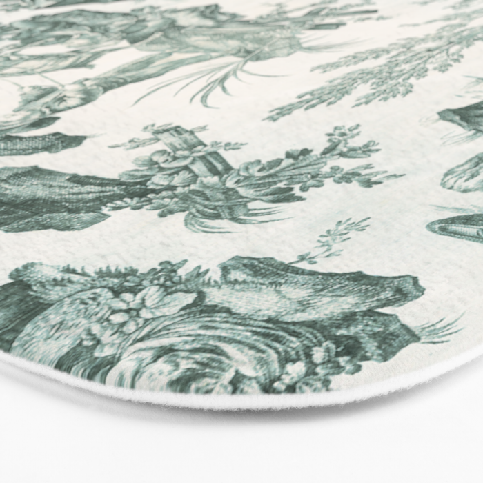 Vintage Green French Toile Landscape Bath Mat Gallery Image 3