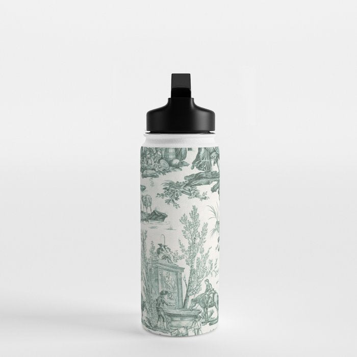 Vintage Green French Toile Landscape Water Bottle Gallery Image 3