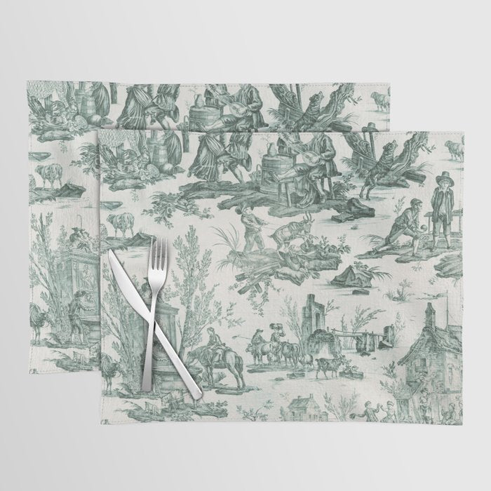 Vintage Green French Toile Landscape Placemat Gallery Image 1