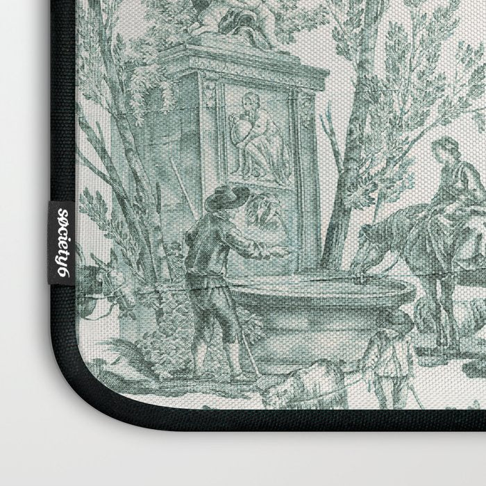 Vintage Green French Toile Landscape Laptop Sleeve Gallery Image 3