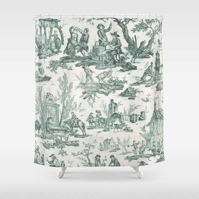Vintage Green French Toile Landscape Shower Curtain Gallery Image 1
