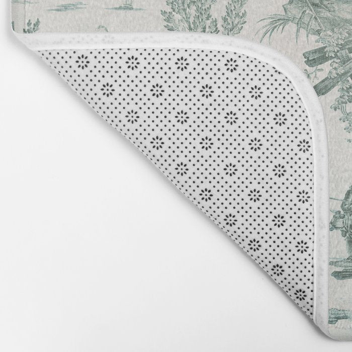 Vintage Green French Toile Landscape Bath Mat Gallery Image 2