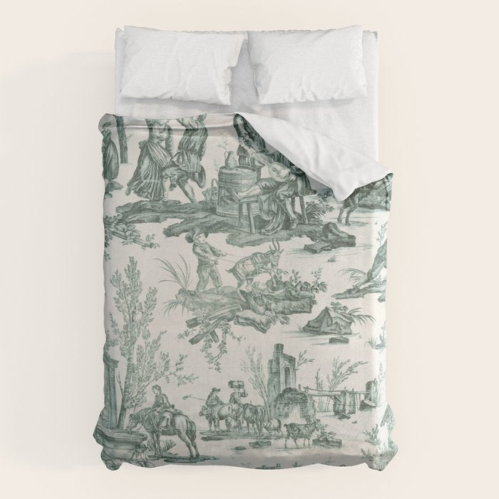 Vintage Green French Toile Landscape Duvet Cover Gallery Image 1