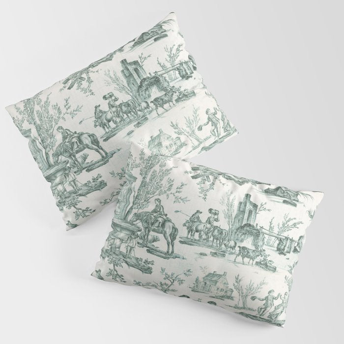 Vintage Green French Toile Landscape Pillow Sham Gallery Image 3