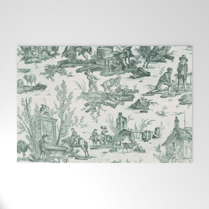 Vintage Green French Toile Landscape Welcome Mat Gallery Image 1