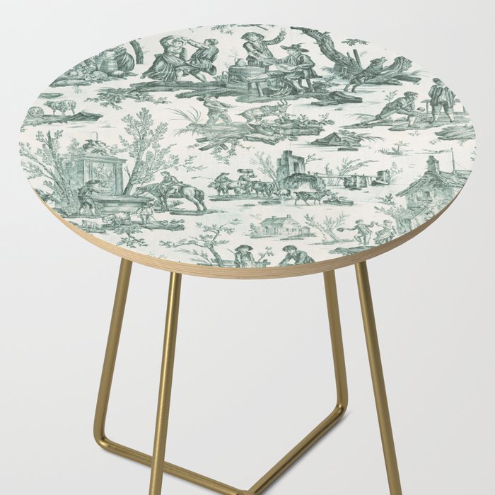 Vintage Green French Toile Landscape Side Table Gallery Image 2