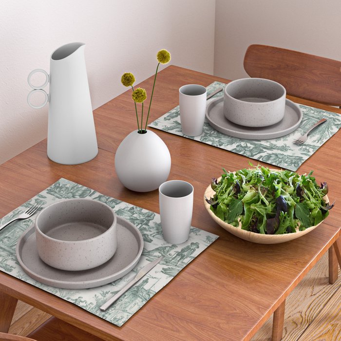 Vintage Green French Toile Landscape Placemat Gallery Image 2