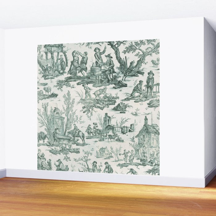 Vintage Green French Toile Landscape Wall Mural Gallery Image 2