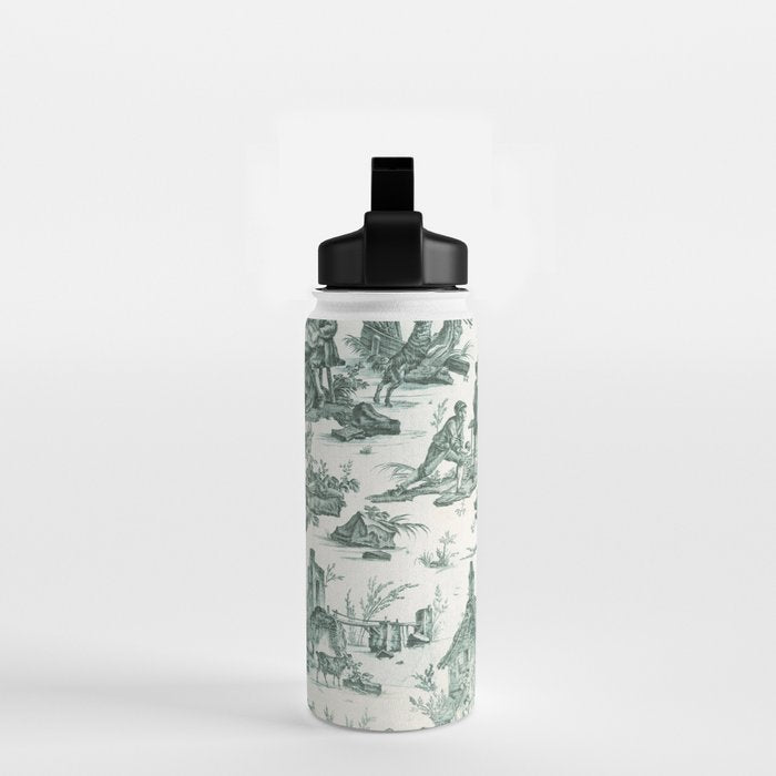 Vintage Green French Toile Landscape Water Bottle Gallery Image 2