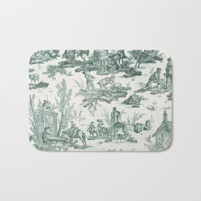 Vintage Green French Toile Landscape Bath Mat Gallery Image 1