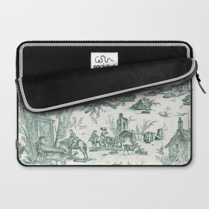 Vintage Green French Toile Landscape Laptop Sleeve Gallery Image 2