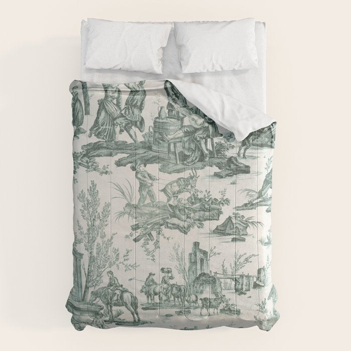 Vintage Green French Toile Landscape Comforter Gallery Image 6