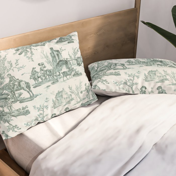 Vintage Green French Toile Landscape Pillow Sham Gallery Image 2