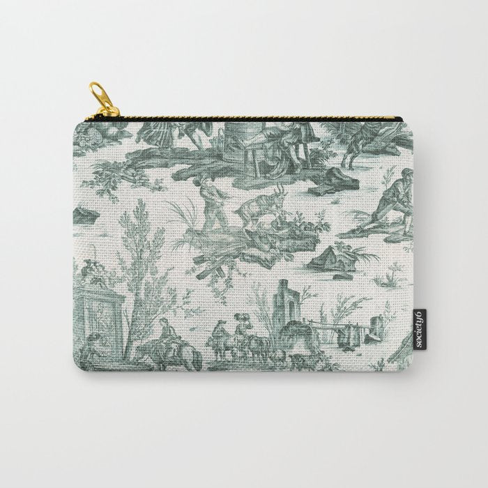 Vintage Green French Toile Landscape Carry All Pouch Gallery Image 1