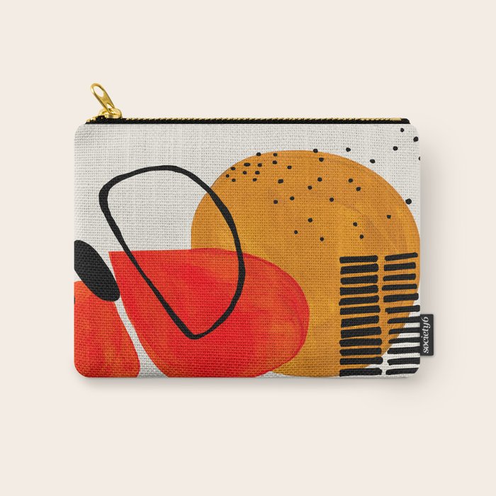 Mid Century Modern Abstract Colorful Art Yellow Ball Orange Shapes Orbit Black Pattern Carry All Pouch Gallery Image 1