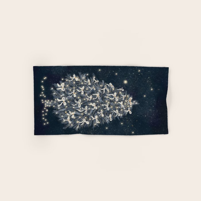Elegant Starry Night Christmas Tree with Angelic Bows Bath Towel Gallery Image 1