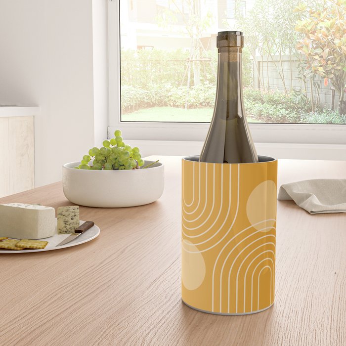 Mid Century Modern Geometric 118 in Yellow Gold Shades (Rainbow and Sun Abstraction) Wine Chiller Gallery Image 4