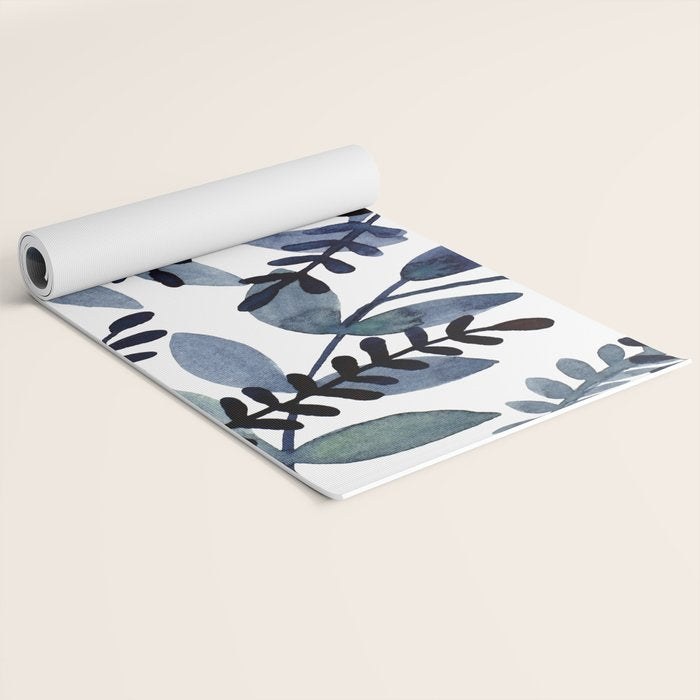 Watercolor branches - indigo Yoga Mat Gallery Image 2