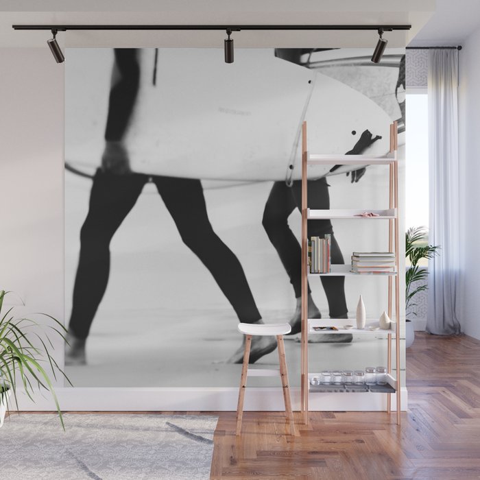 Catch a Wave Print - abstract black white surf board photography - Cool Surfers Print - Beach Decor Wall Mural Gallery Image 1