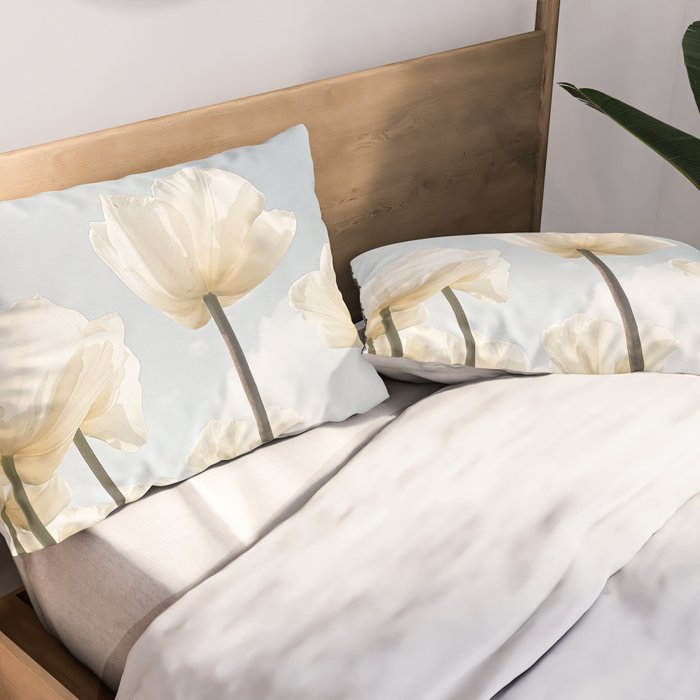 White Tulips In Spring In Holland Photo | Dutch Flowers Art Print |  Europe Travel Photography Pillow Sham Gallery Image 2