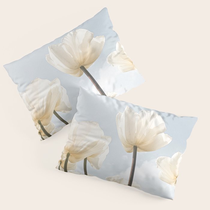White Tulips In Spring In Holland Photo | Dutch Flowers Art Print |  Europe Travel Photography Pillow Sham Gallery Image 1