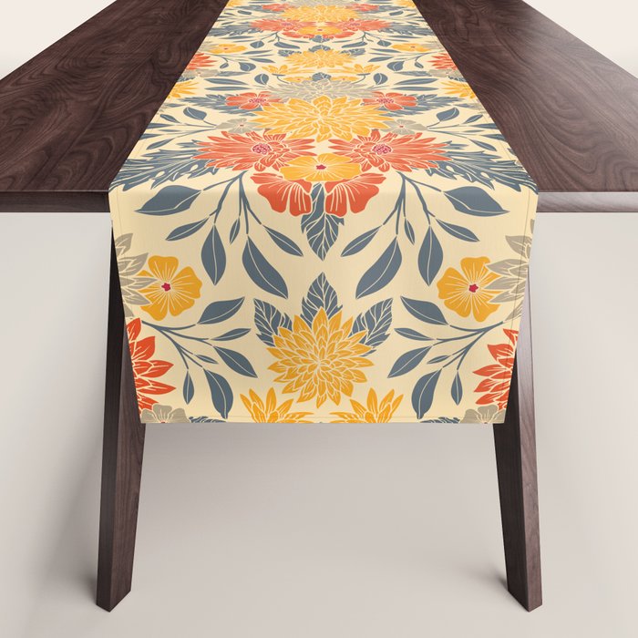 Warm Yellow, Orange & Blue Floral Table Runner Gallery Image 1