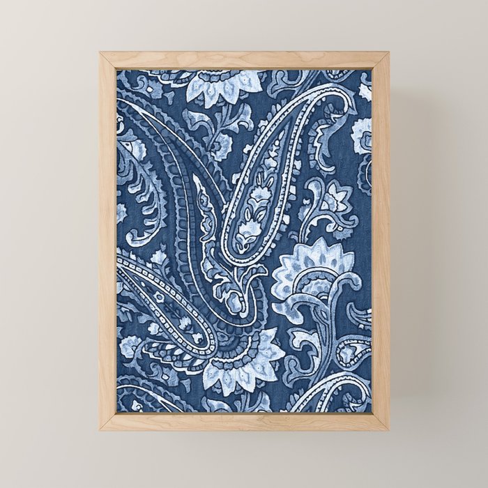 Blue indigo paisley Mini Art Print Gallery Image 1